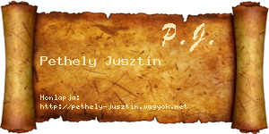 Pethely Jusztin névjegykártya